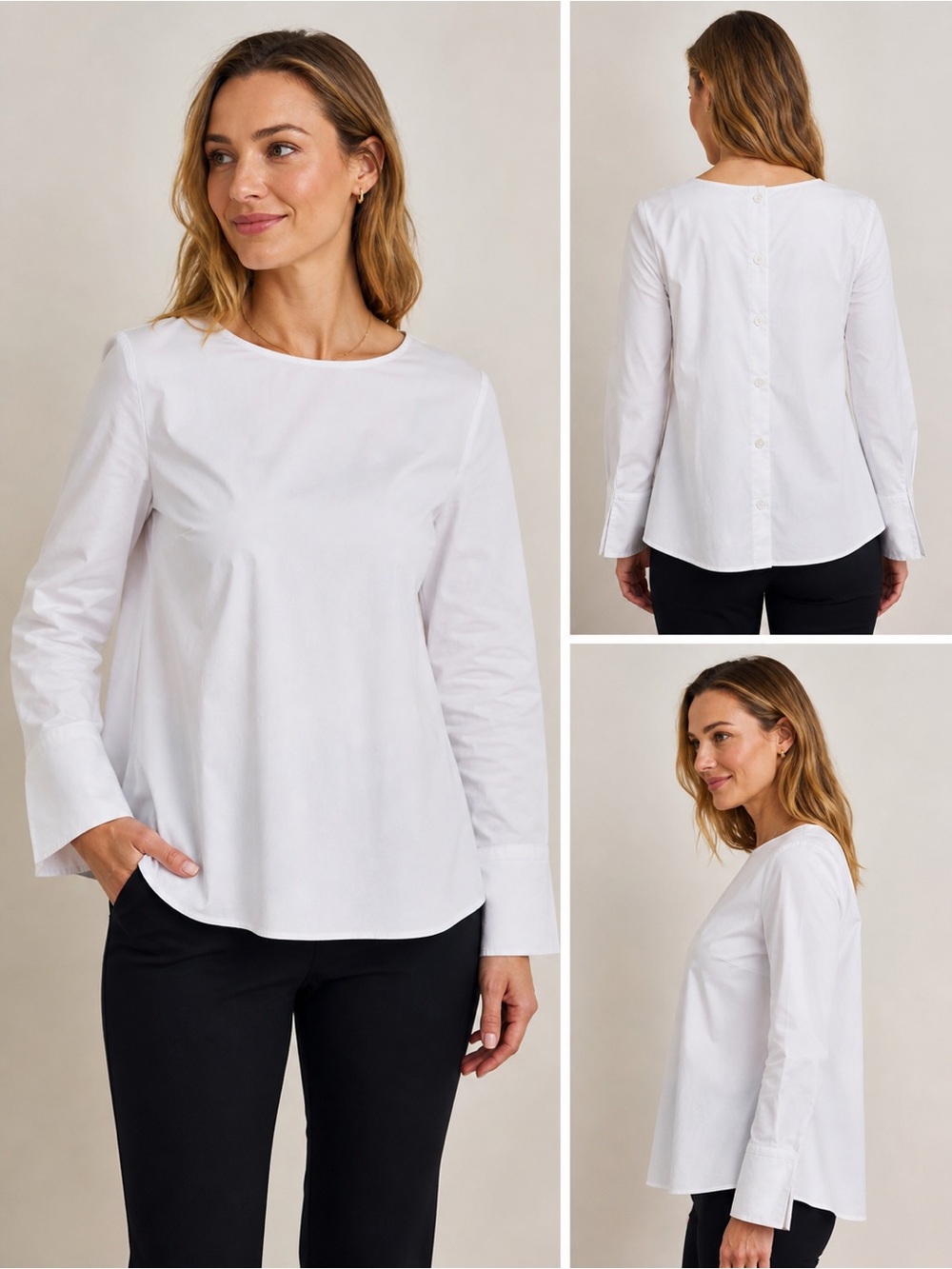 Talbots White Button-Back Long-Sleeve Shirt